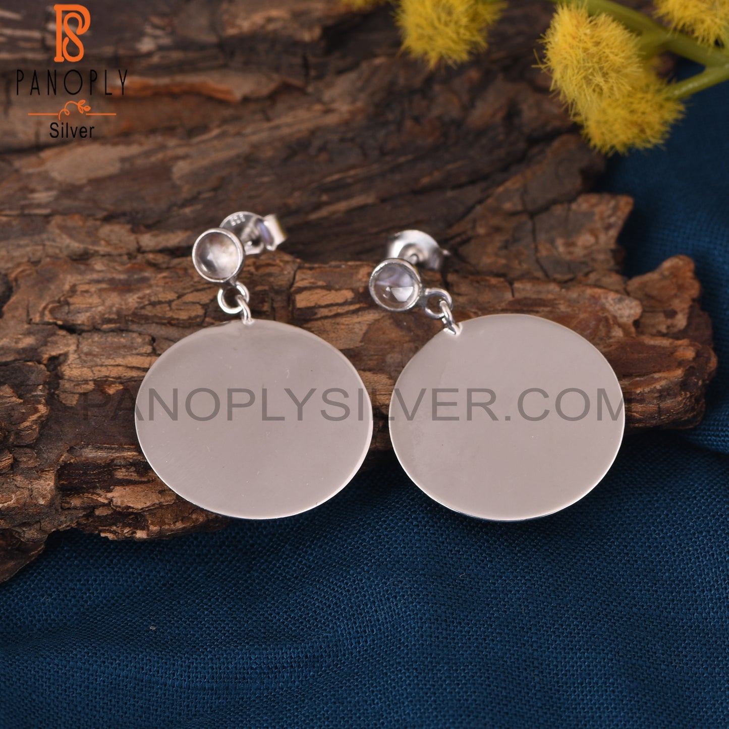 Crystal 925 Sterling Silver Gemstone Disc Earrings