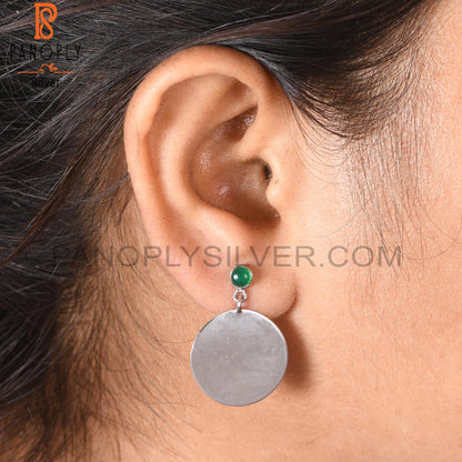 Green Onyx Gemstone 925 Silver Disc Earrings