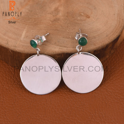 Green Onyx Gemstone 925 Silver Disc Earrings