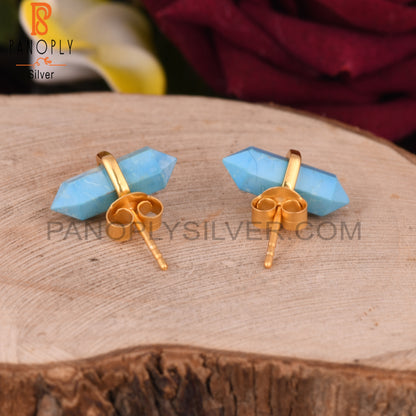 Handcrafted Turquoise Pencil Gold 925 Silver Earrings