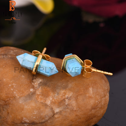 Handcrafted Turquoise Pencil Gold 925 Silver Earrings