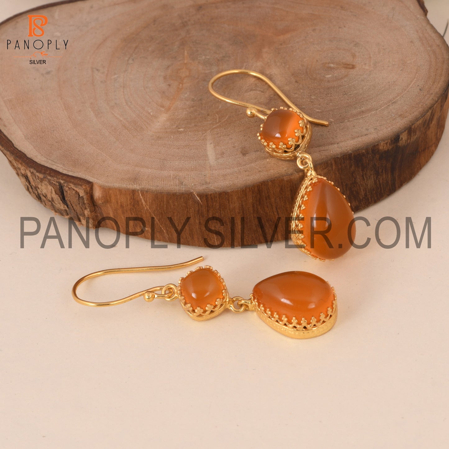 18k Gold Carnelian Gem Wedding Earring