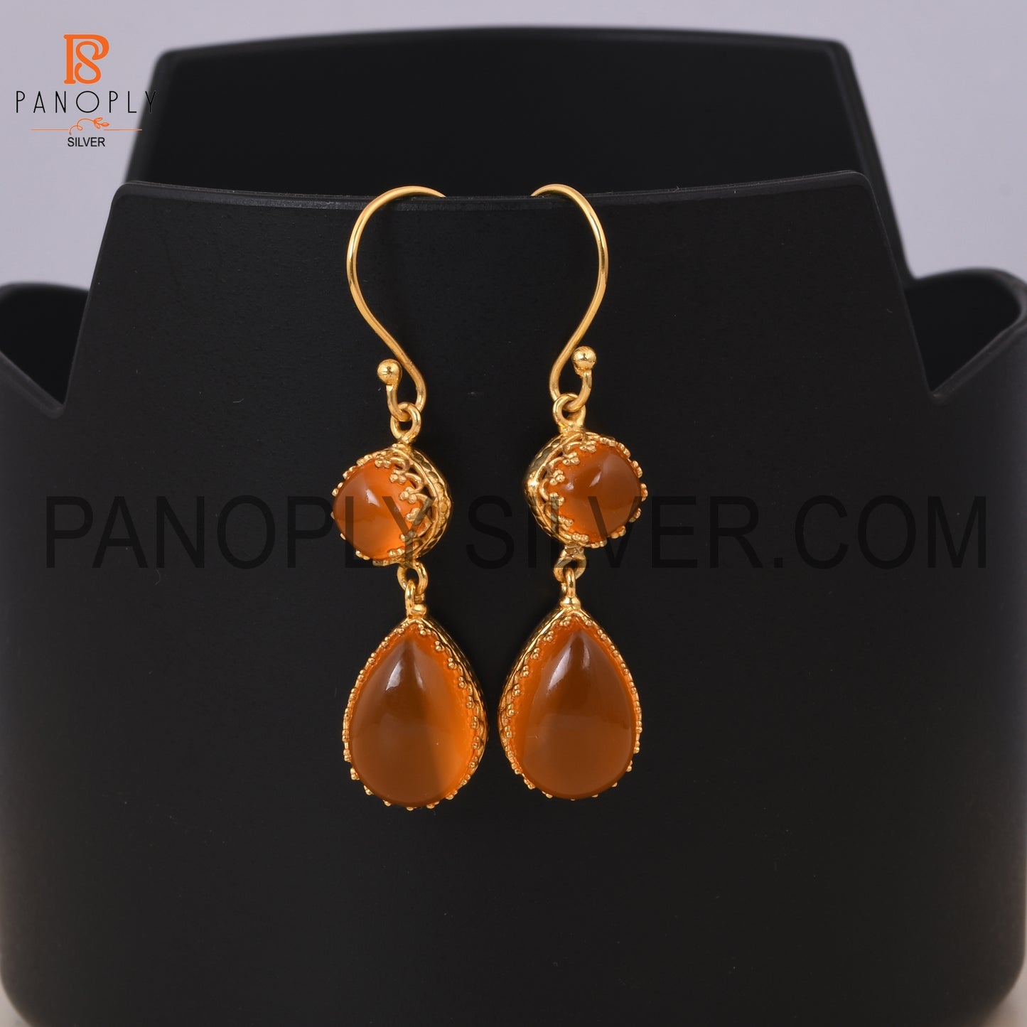 18k Gold Carnelian Gem Wedding Earring