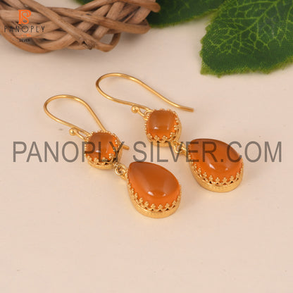 18k Gold Carnelian Gem Wedding Earring