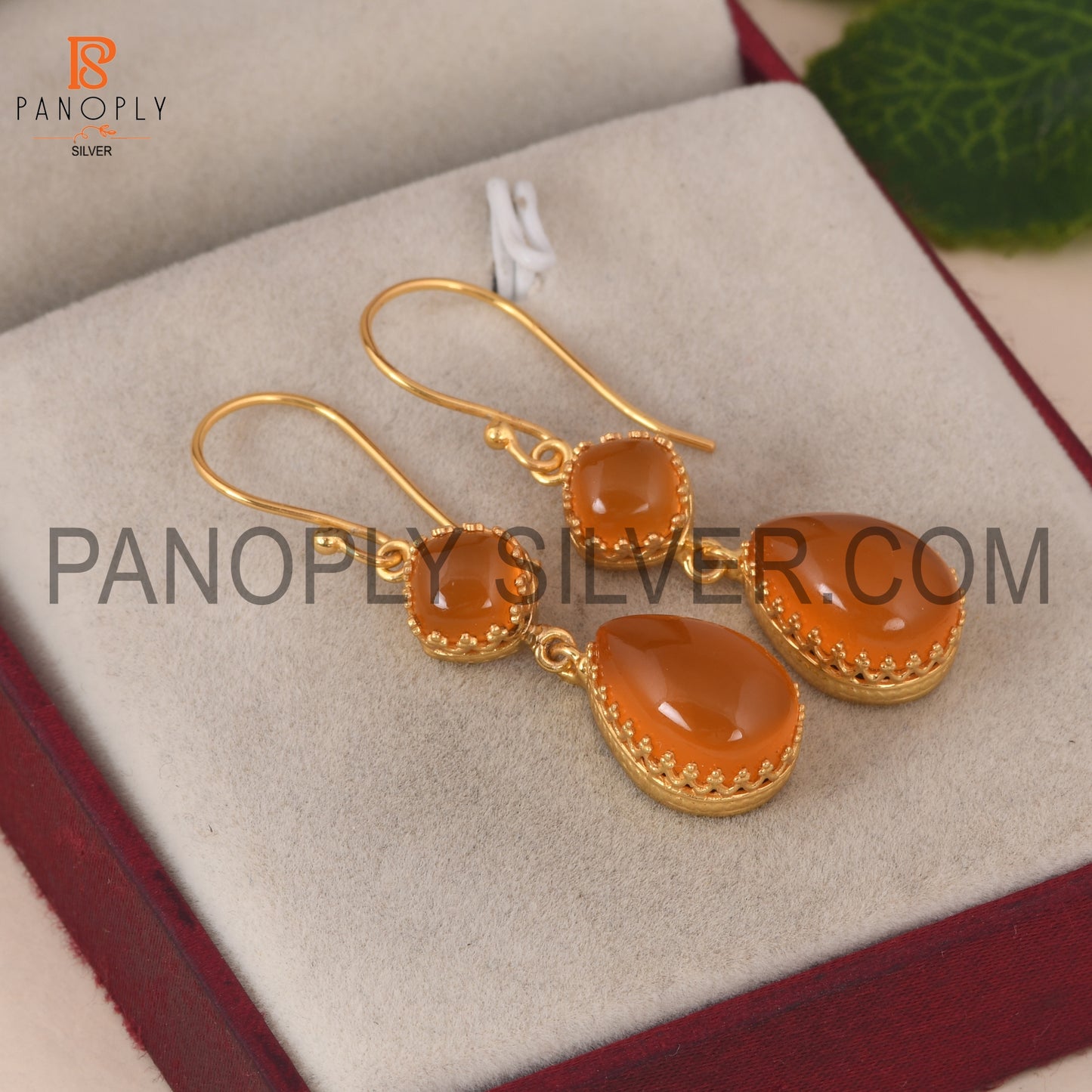 18k Gold Carnelian Gem Wedding Earring