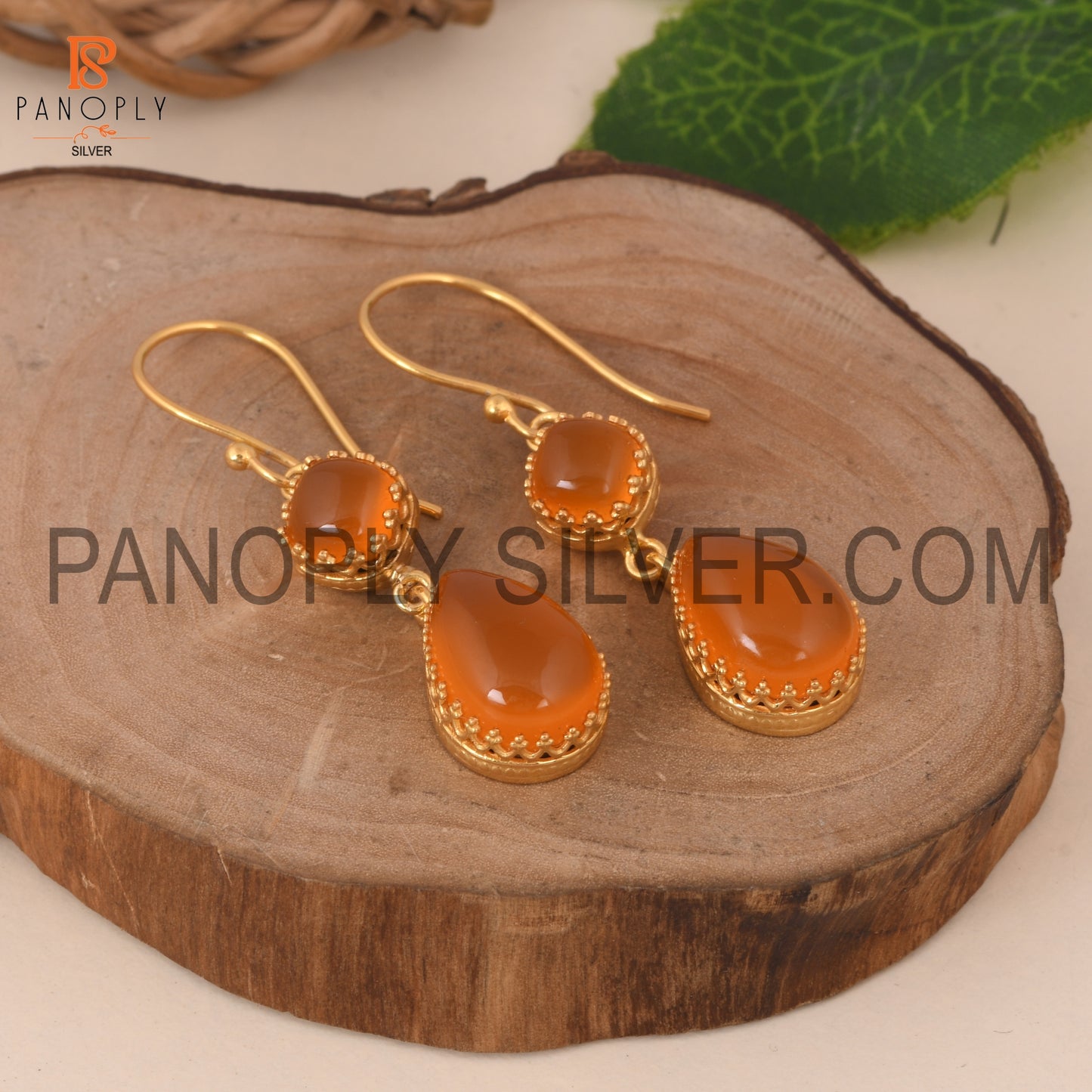 18k Gold Carnelian Gem Wedding Earring