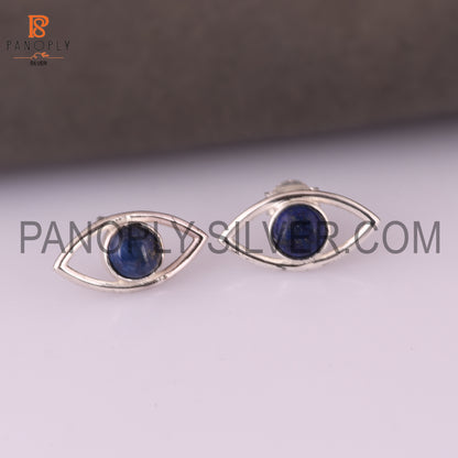 Lapis Gemstone 925 Fine Silver Eye Design Stud Earrings