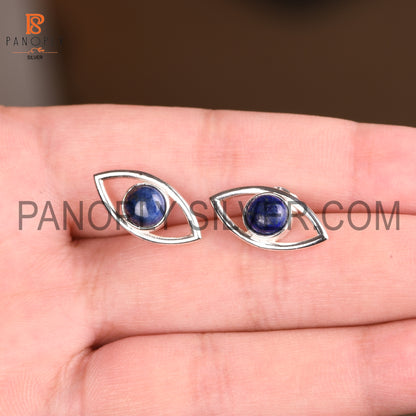 Lapis Gemstone 925 Fine Silver Eye Design Stud Earrings