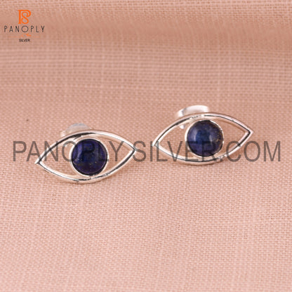 Lapis Gemstone 925 Fine Silver Eye Design Stud Earrings