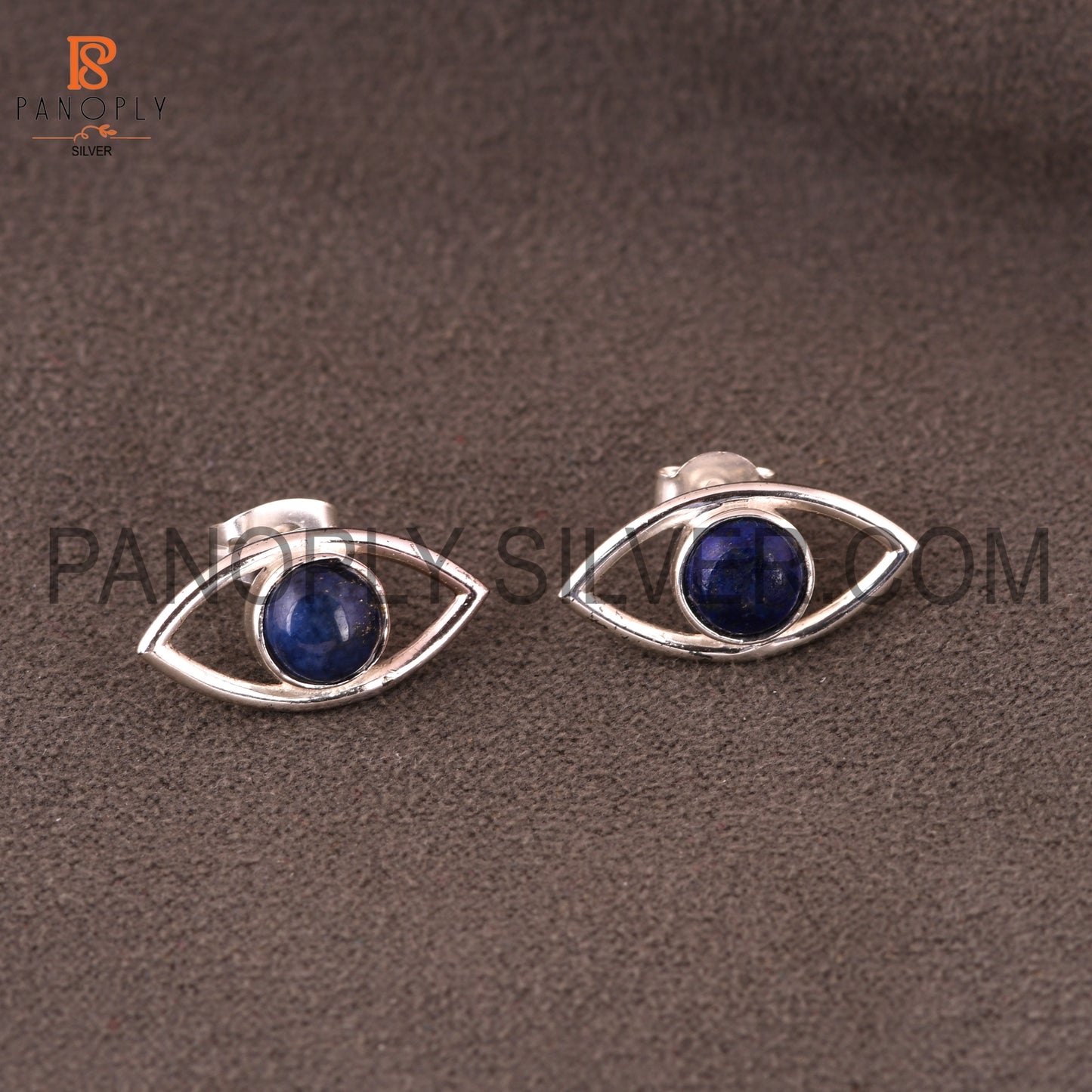 Lapis Gemstone 925 Fine Silver Eye Design Stud Earrings