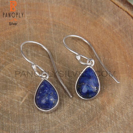 Pear Shape Lapis Set Fine 925 Silver Earwire Earrings