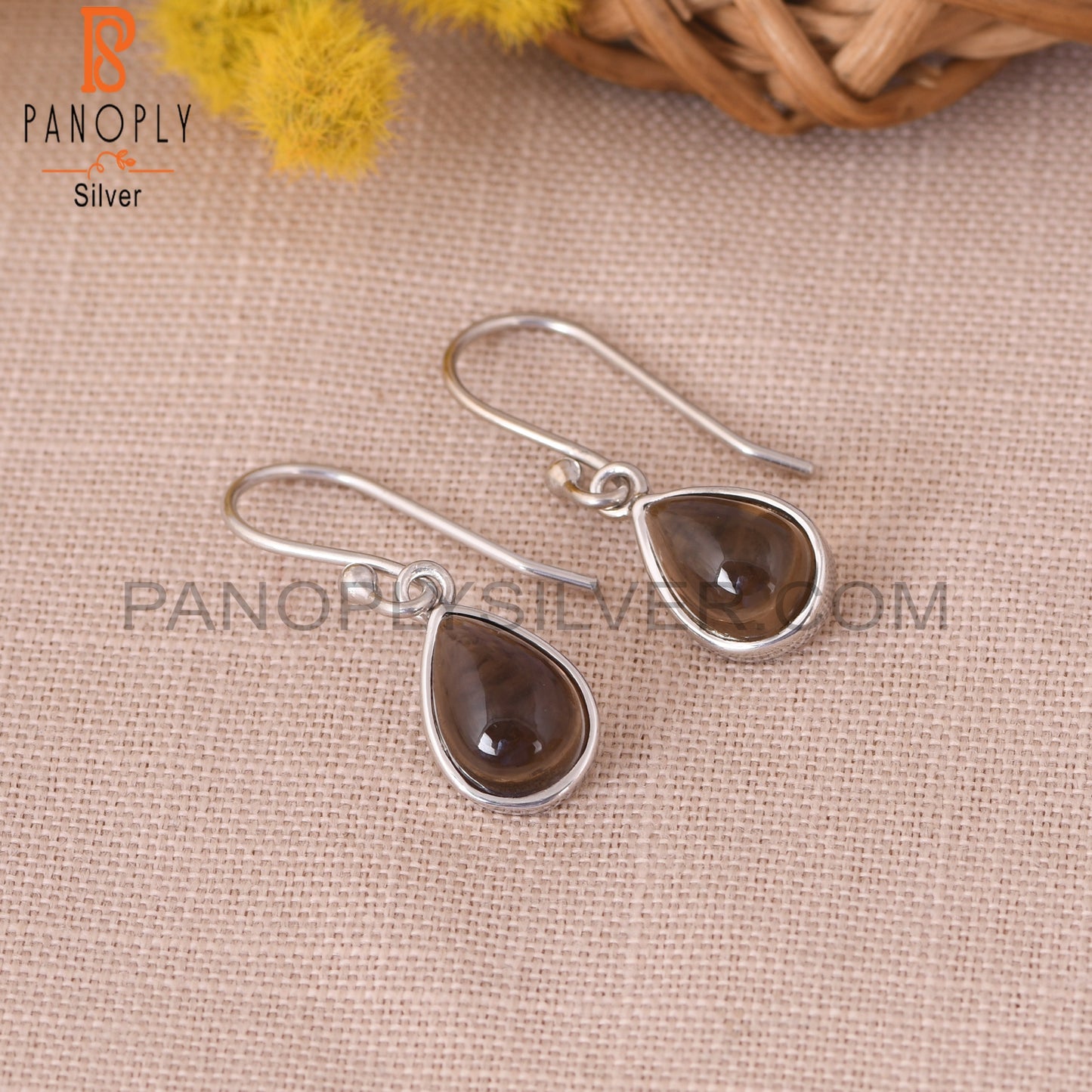 Smoky Gemstone Drop 925 Silver Brown Earrings