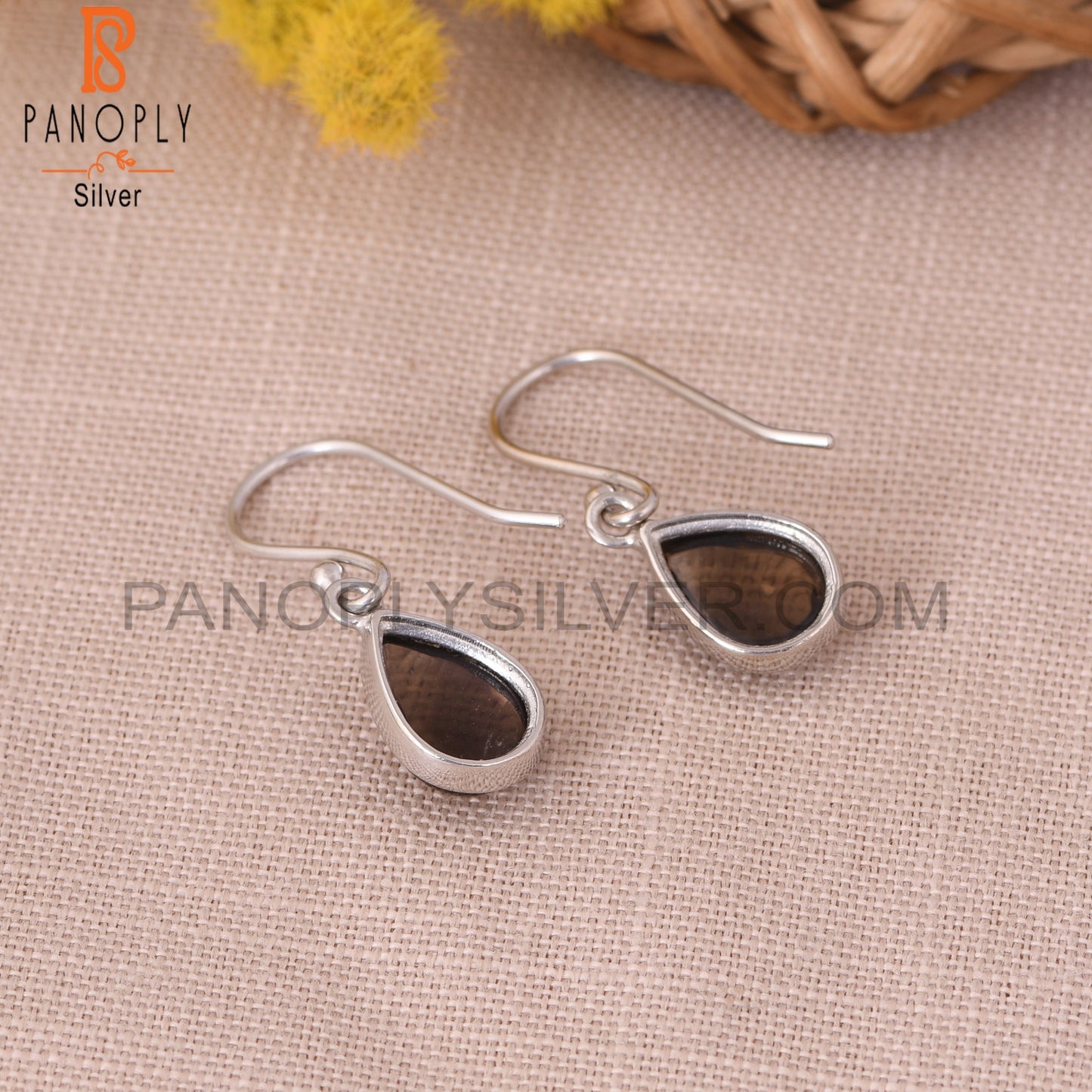 Smoky Gemstone Drop 925 Silver Brown Earrings