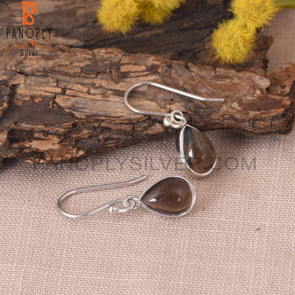 Smoky Gemstone Drop 925 Silver Brown Earrings