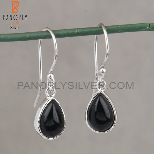 Pear Cut Black Onyx 925 Silver Earwire Silver Earrings