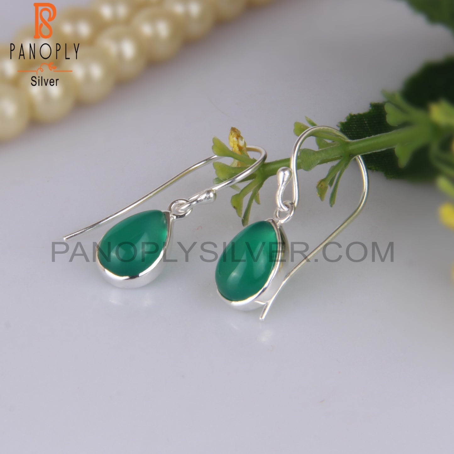 Green Onyx 925 Silver Earwire Hoop Earrings