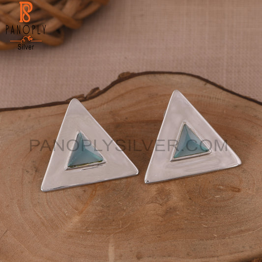 Triangle 925 Silver Blue Chalcedony Pyramid Stud Earring