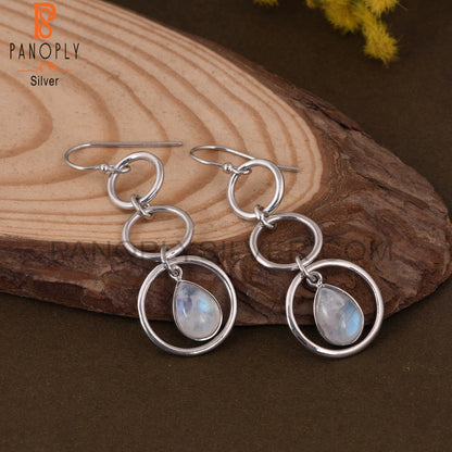 Rainbow Moonstone 925 Stamp Silver Three Circle Earrings