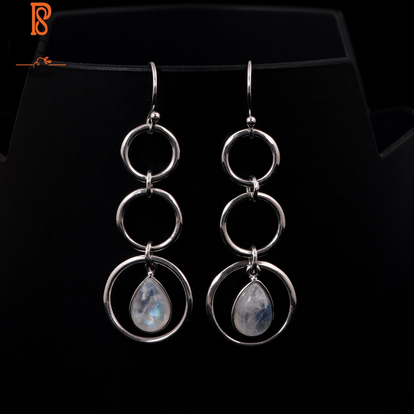 Rainbow Moonstone 925 Stamp Silver Three Circle Earrings