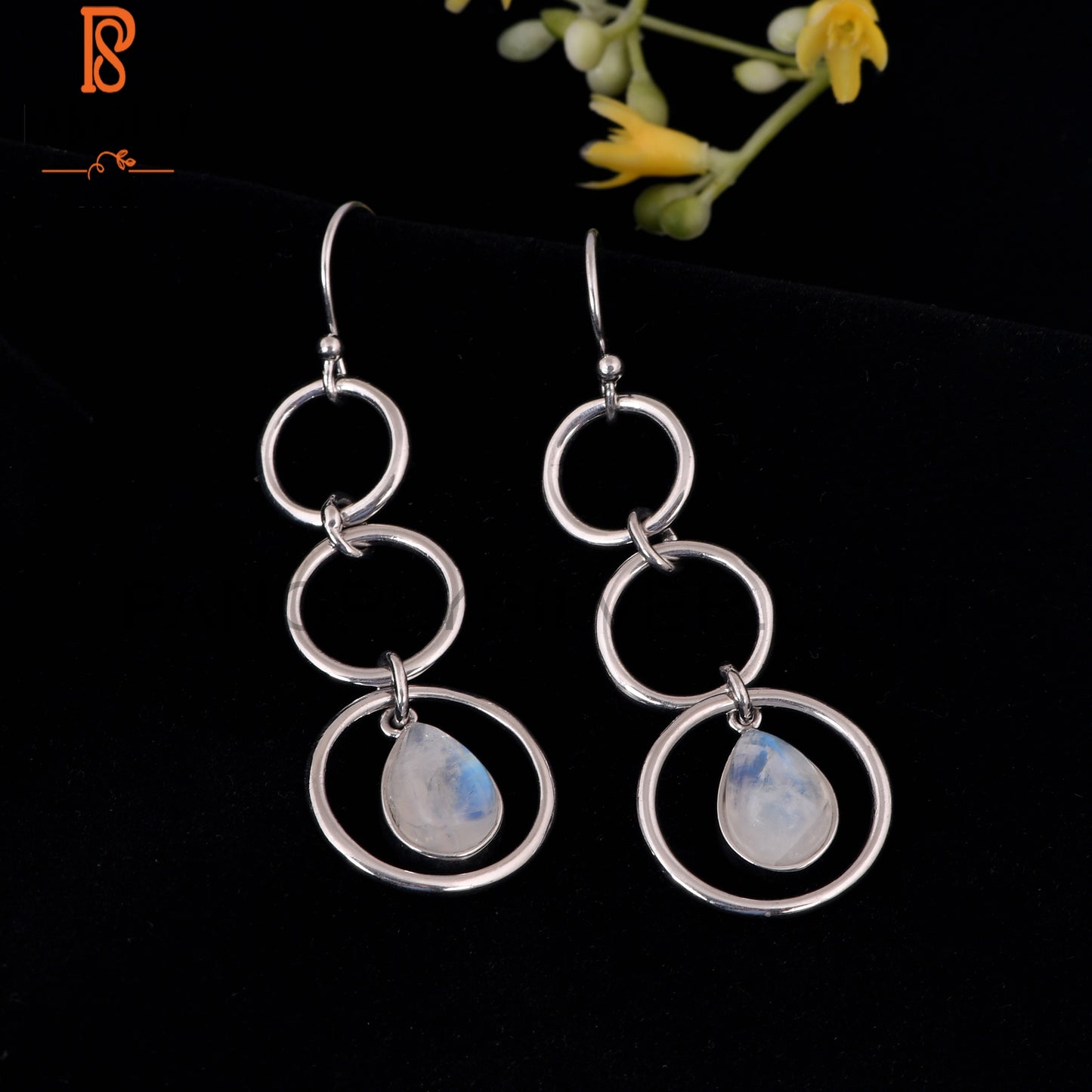 Rainbow Moonstone 925 Stamp Silver Three Circle Earrings