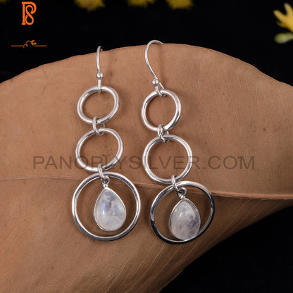 Rainbow Moonstone 925 Stamp Silver Three Circle Earrings