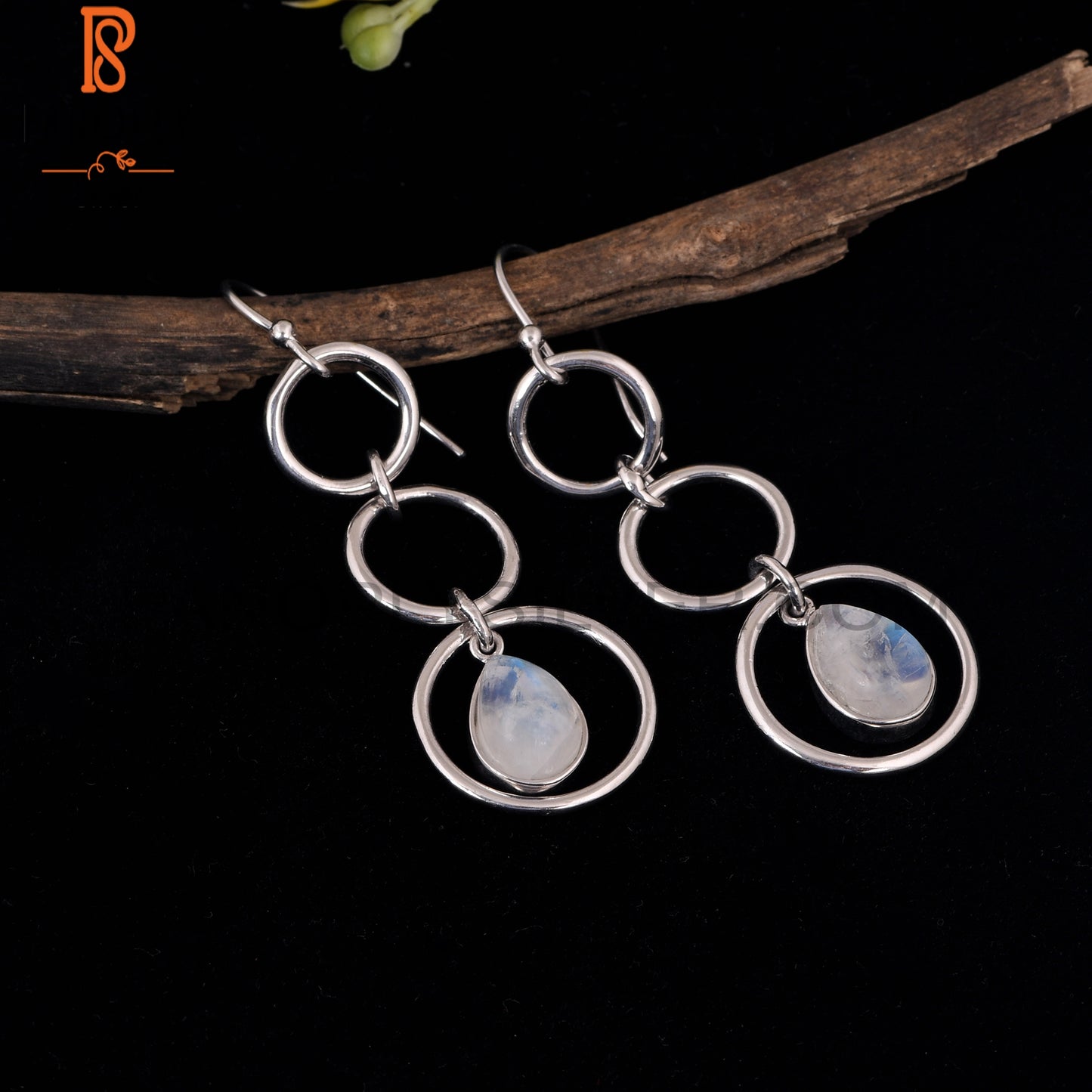 Rainbow Moonstone 925 Stamp Silver Three Circle Earrings