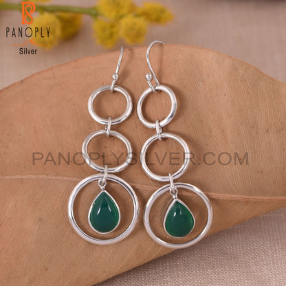 Genuine Green Onyx 925 Starling Silver Circle Earrings