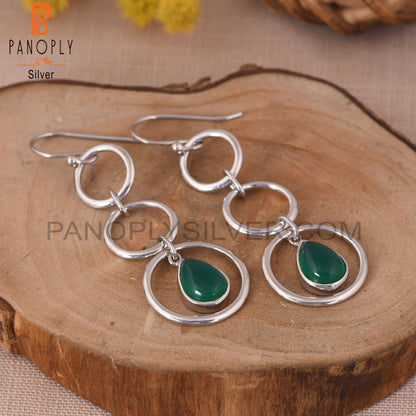 Genuine Green Onyx 925 Starling Silver Circle Earrings