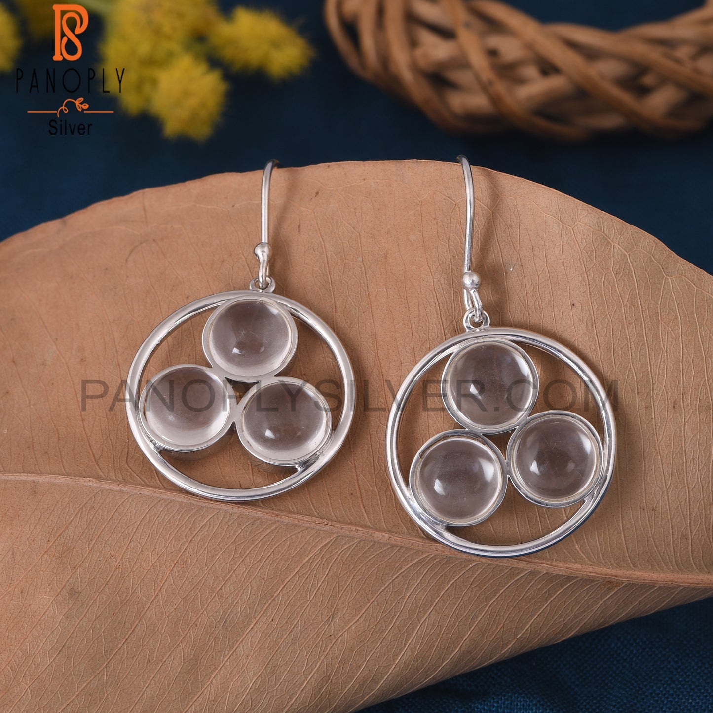 Crystal Quartz Round Circle 925 Sterling Silver Earrings