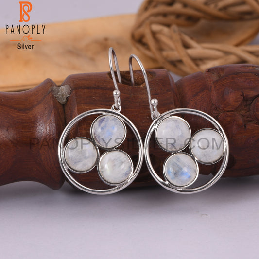 Rainbow Moonstone 925 Silver White Rhoudim Plated Earrings