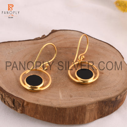 Black Onyx Gems Peace Symbol Ear Dangle Earring Women