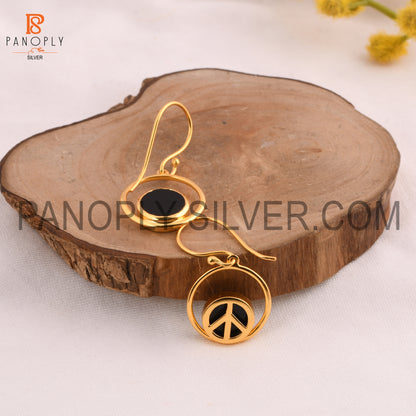 Black Onyx Gems Peace Symbol Ear Dangle Earring Women