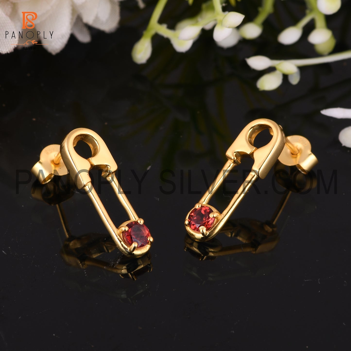 18k Gold Plated 925 Silver Safety Pin Earrings