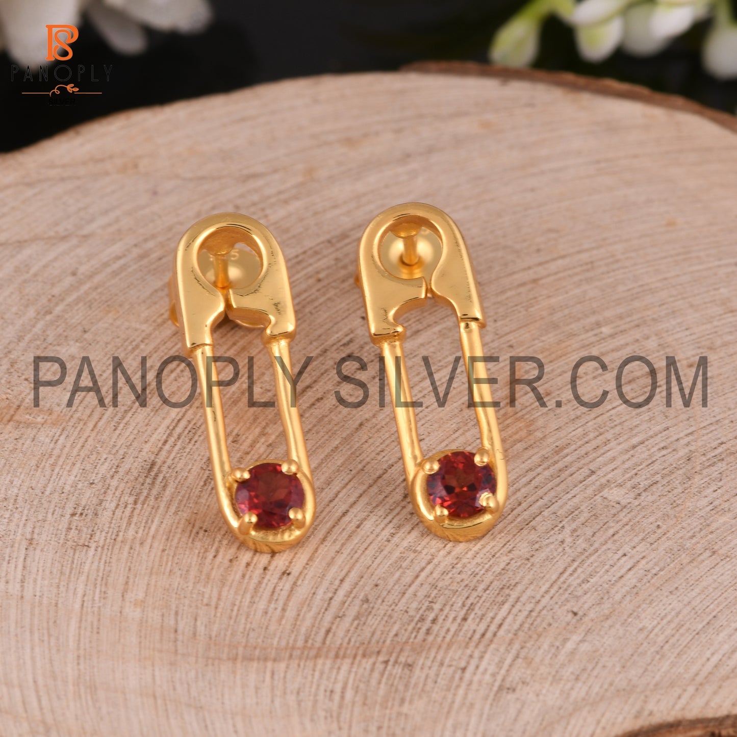 18k Gold Plated 925 Silver Safety Pin Earrings