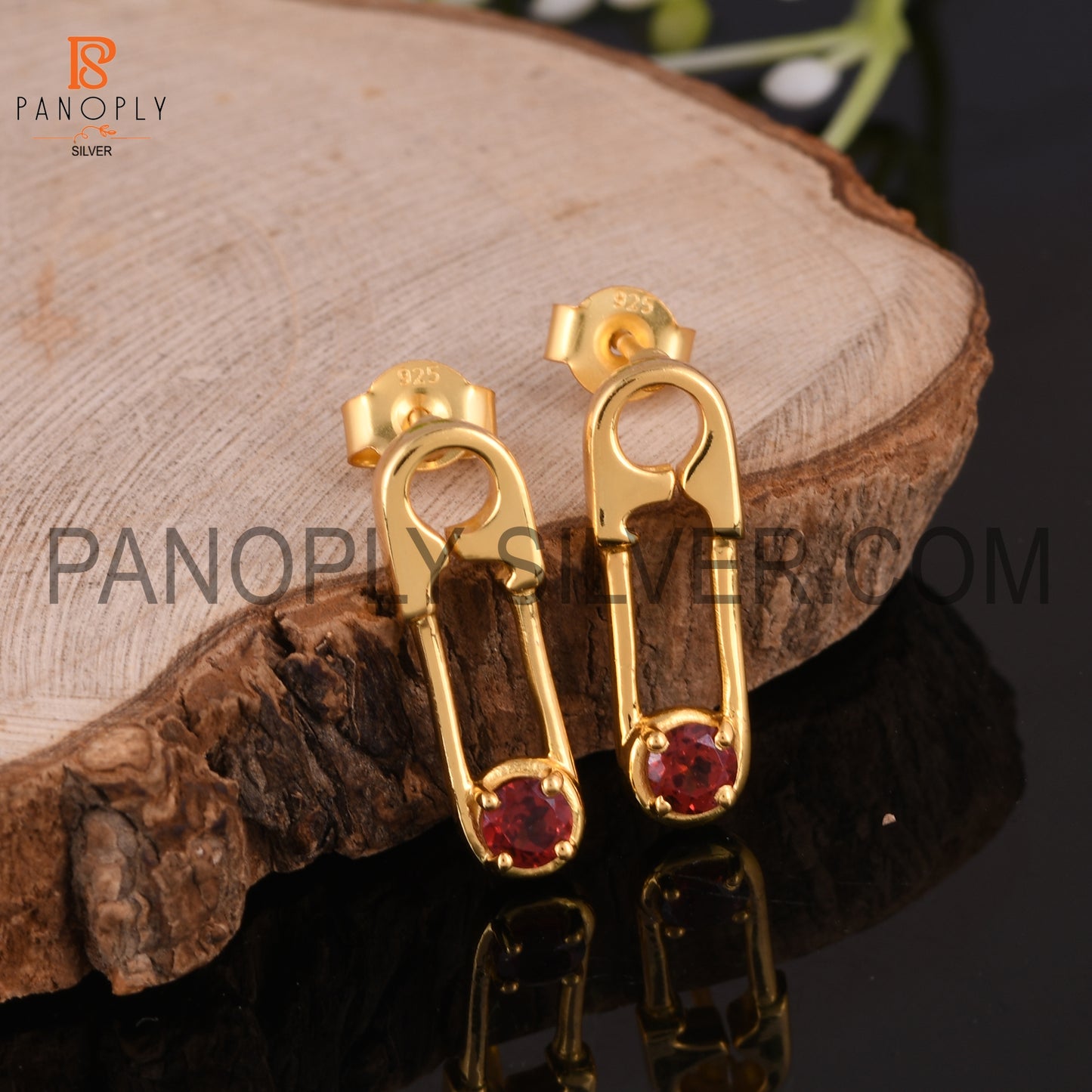 18k Gold Plated 925 Silver Safety Pin Earrings