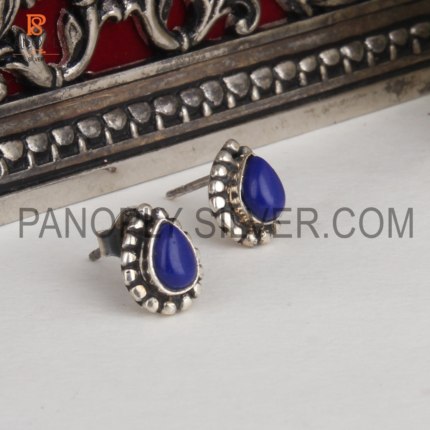 Pear Shape Lapis Female 925 Silver Stud Earrings