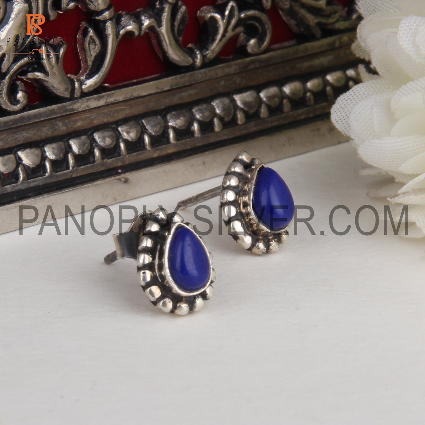 Pear Shape Lapis Female 925 Silver Stud Earrings