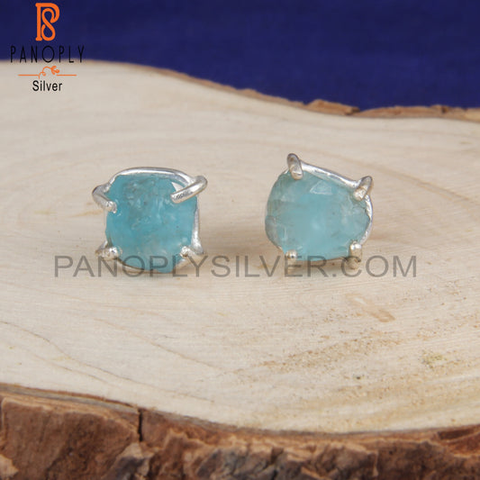 Natural Raw Apatite Prong Set Stud Earrings