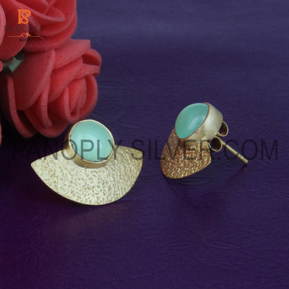 925 Sterling Silver Fan Design Texture Chalcedony Earring