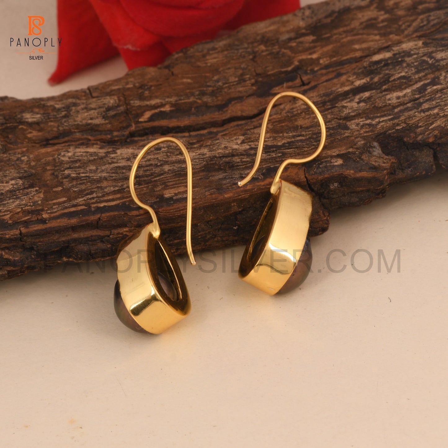 Gray Pearl Gemstone Gold Earrings For Women