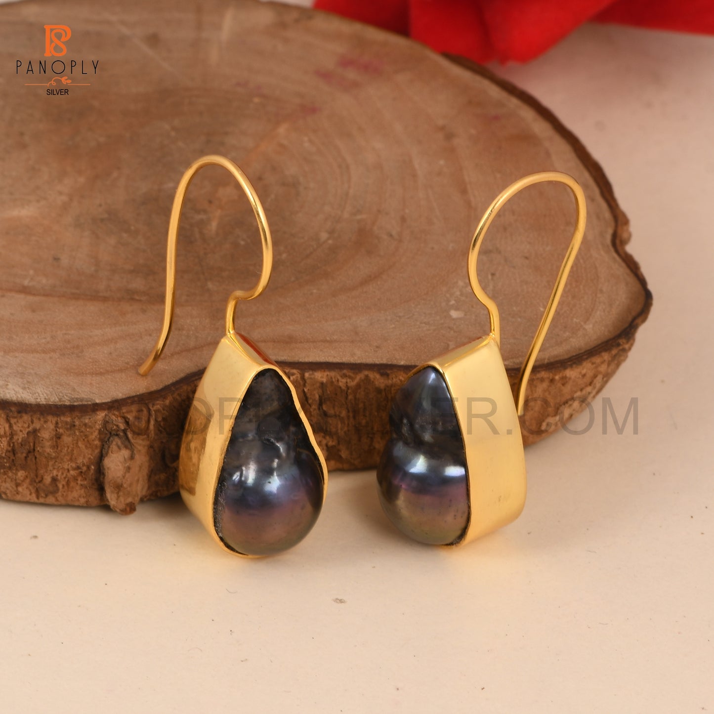 Gray Pearl Gemstone Gold Earrings For Women