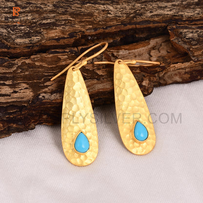 Arizona Turquoise 925 Silver Gold Plated Earrings