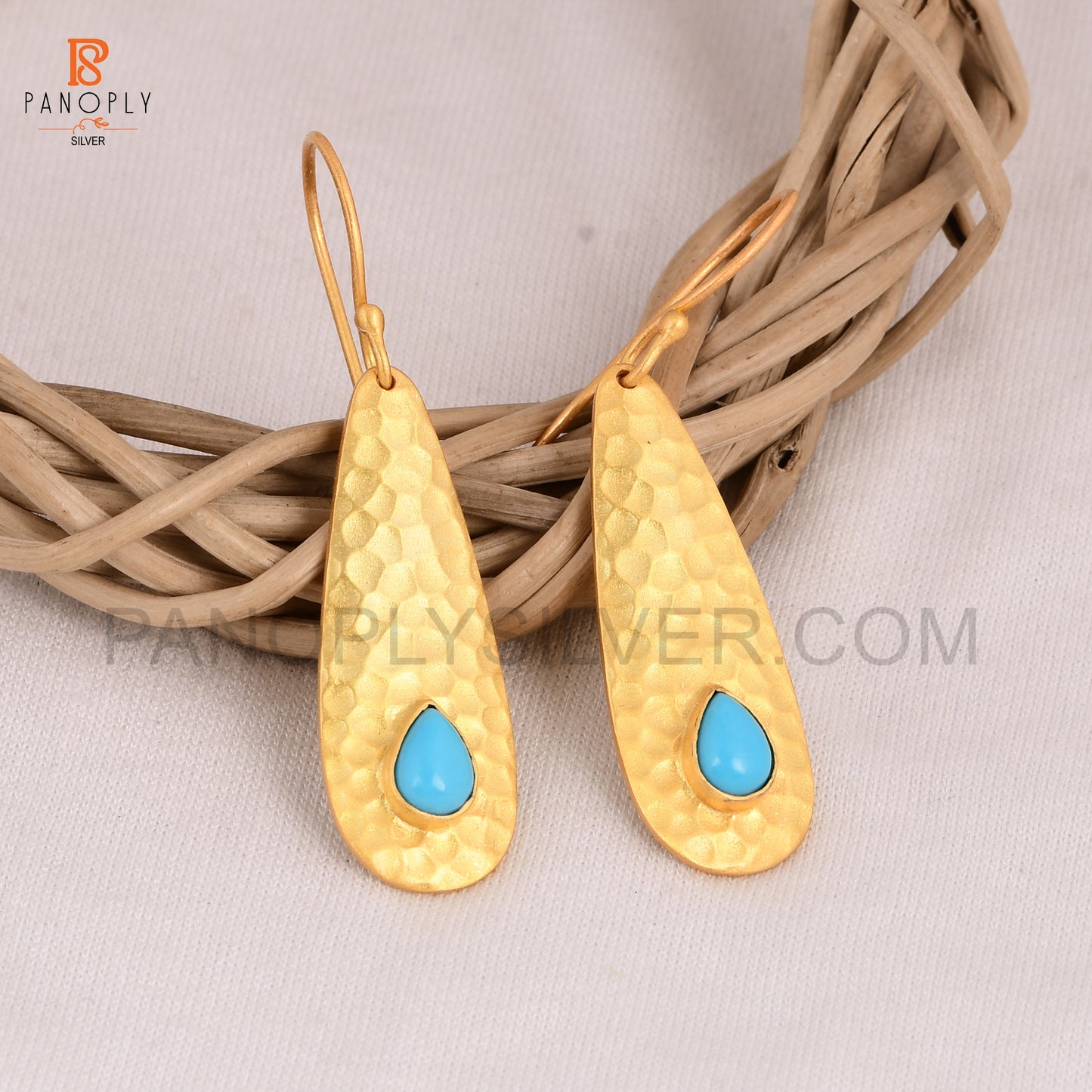 Arizona Turquoise 925 Silver Gold Plated Earrings