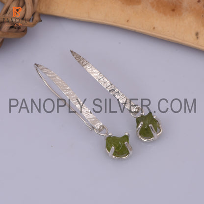 925 Silver Fish Hook Sparkling Peridot Earrings For Women