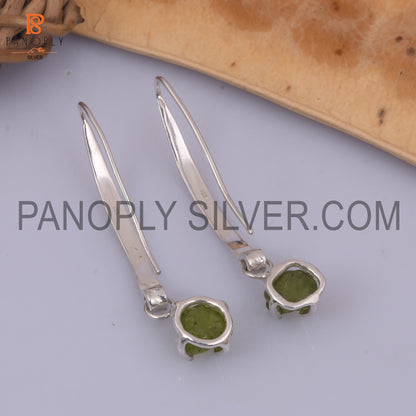 925 Silver Fish Hook Sparkling Peridot Earrings For Women