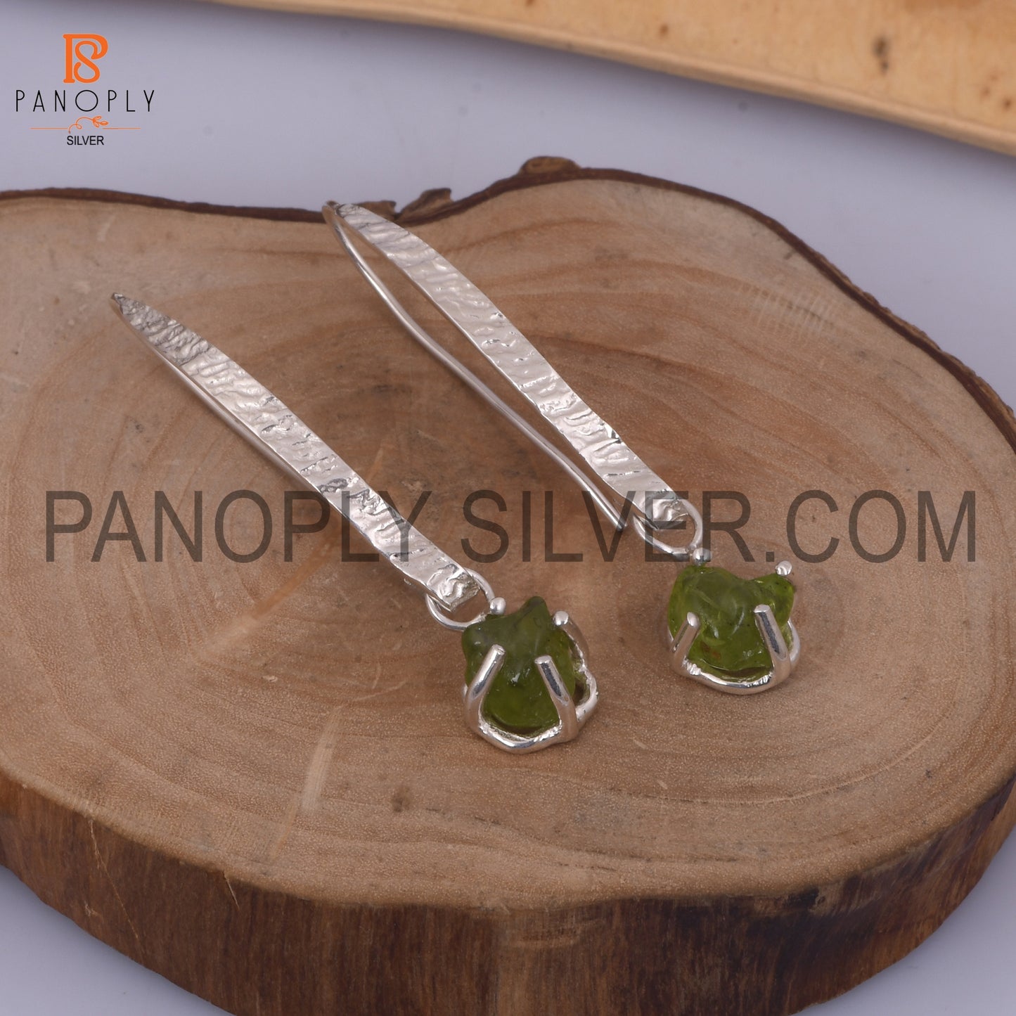 925 Silver Fish Hook Sparkling Peridot Earrings For Women