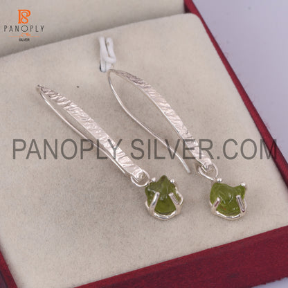 925 Silver Fish Hook Sparkling Peridot Earrings For Women