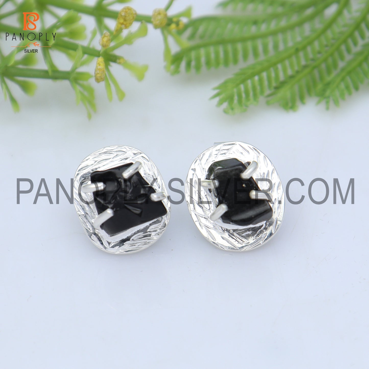 Black Obsidian Gems Prong Stud 925 Silver Earring For Girls