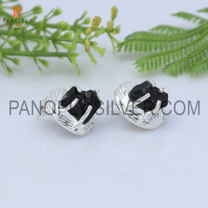 Black Obsidian Gems Prong Stud 925 Silver Earring For Girls