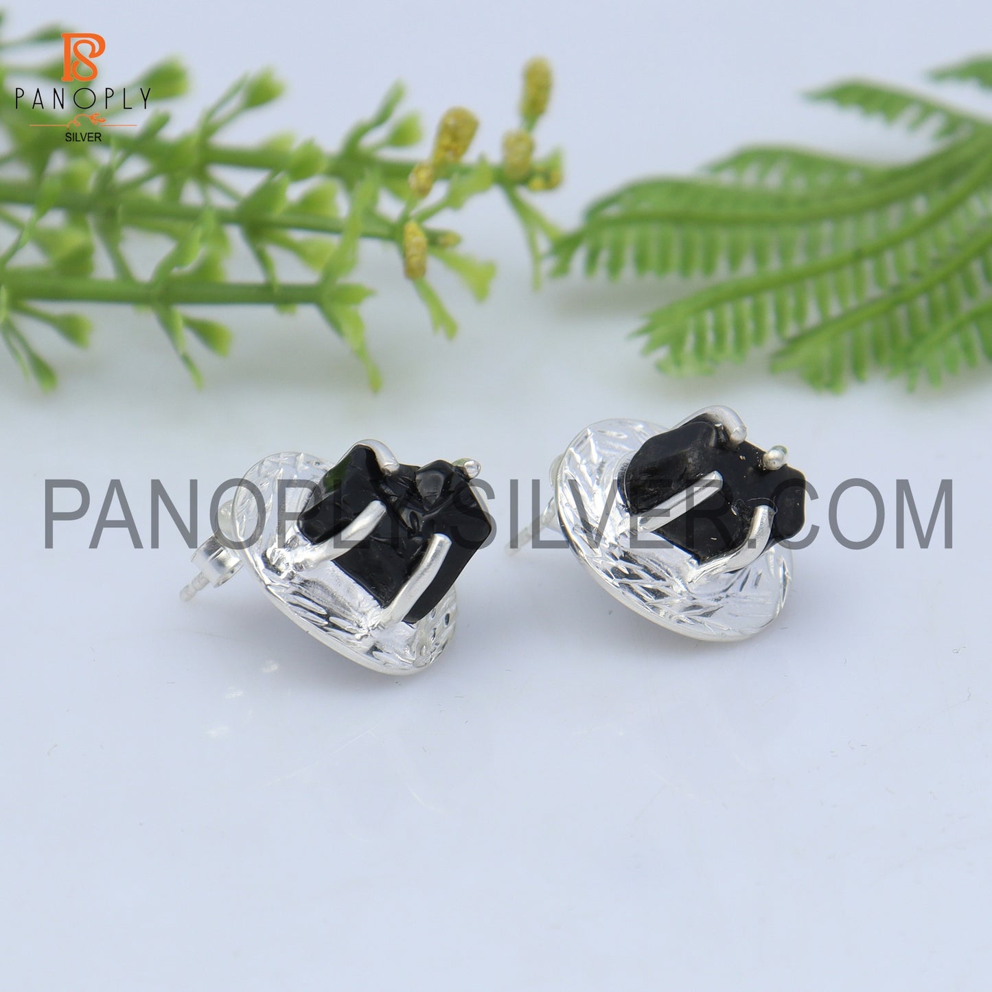 Black Obsidian Gems Prong Stud 925 Silver Earring For Girls